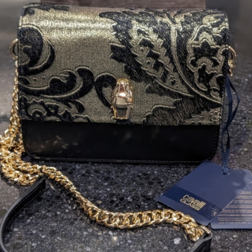 Roberto Cavalli Paisley Soft Calf Hair Shoulder / Crossbody Bag + Dust Bag Nwt - Picture 4 of 14